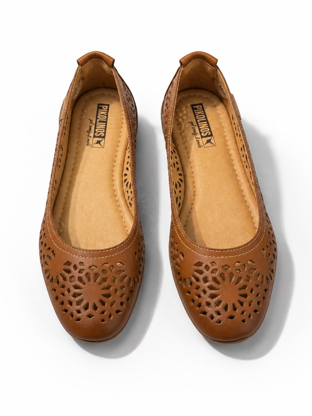 Pikolinos Alcoi Brown Laser-Cut Leather Ballet Flats